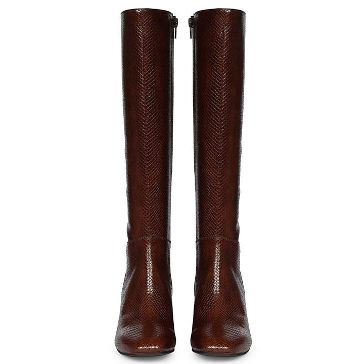 Saint Leona Croco Embossed Leather Long Boots