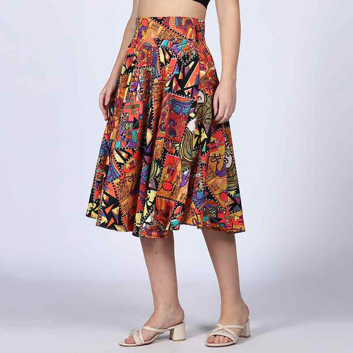 Saint Sophia Multi Cotton Printed Pleated Skirt