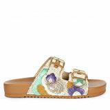 Saint Clio Hand-Embroidered Tan Leather Footbed Sandals