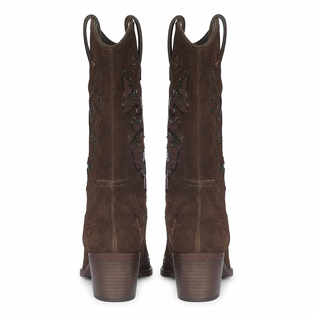 Saint Chloe Brown Suede Leather Western Boots
