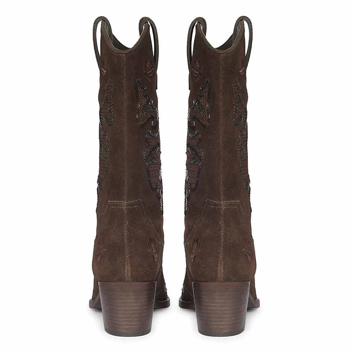 Saint Chloe Brown Suede Leather Western Boots