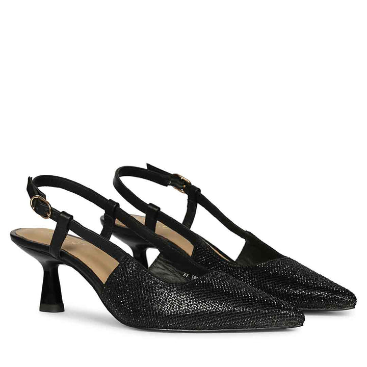 Saint Trinity Crystal Glimmer Black Leather Pumps