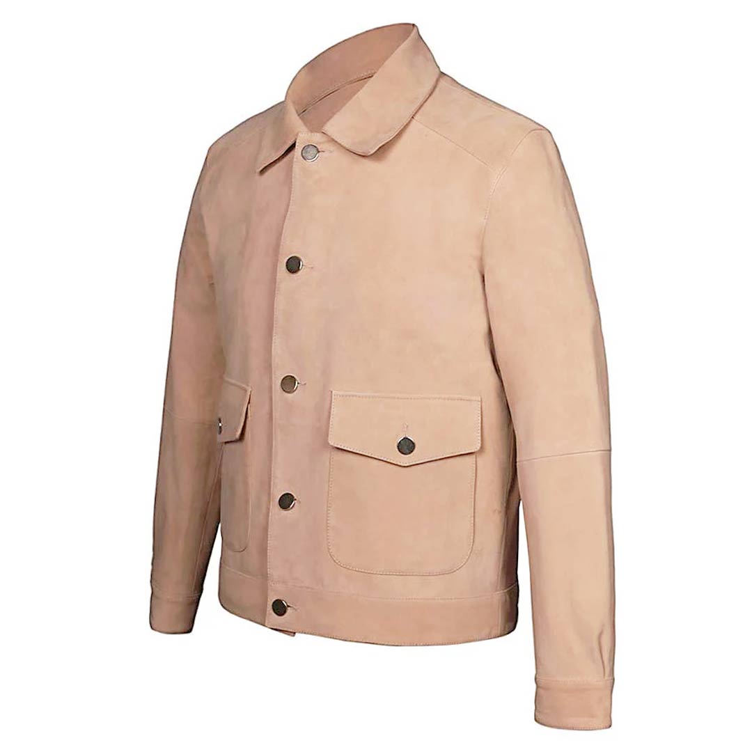 Suede Leather Jacket With Collar for Men