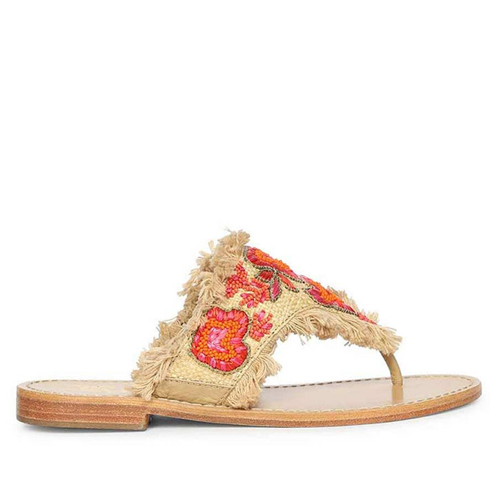 Saint Flora Coral Hand-Embroidered Leather Flats