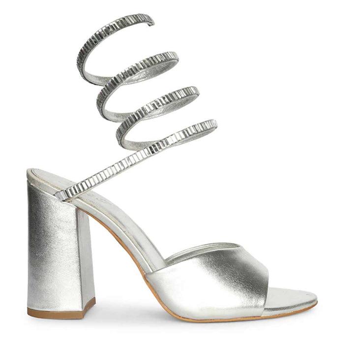 Saint Colette Silver Strappy Block Heels
