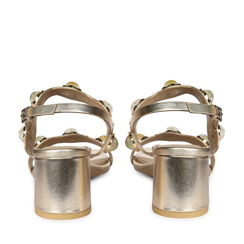 Saint Solira Multi-Stone Metallic Gold Leather Block Heels