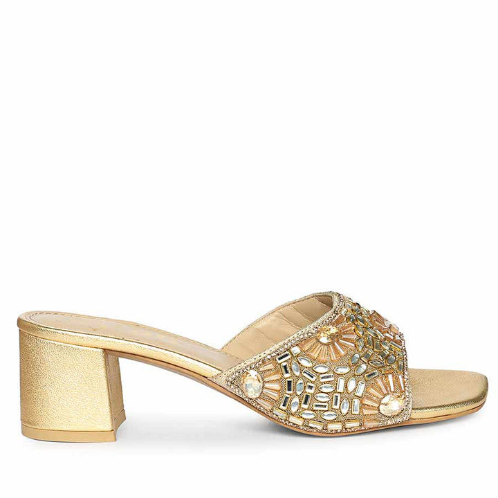 Saint Torin Embroidered Metallic Gold Leather Heels