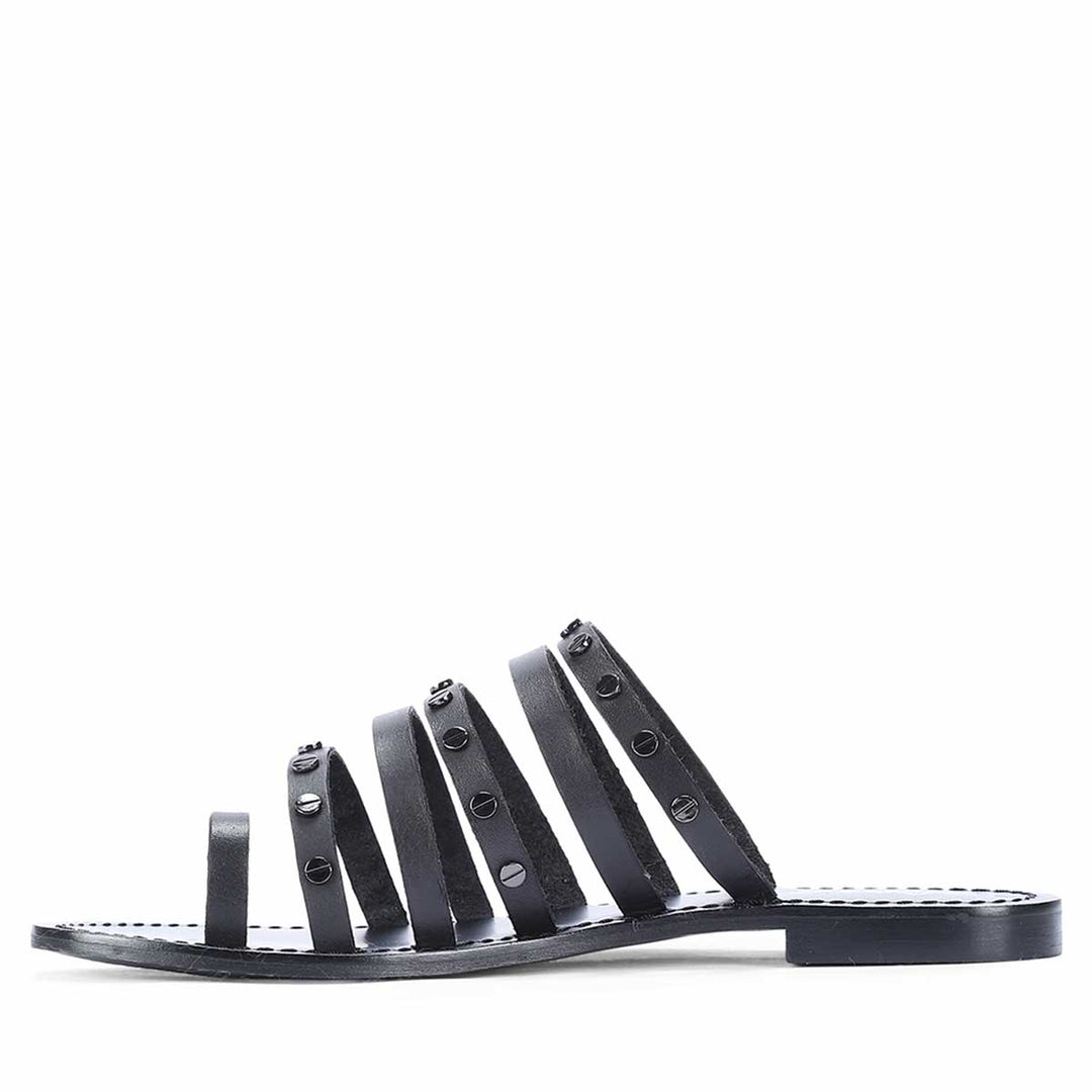 Saint Suri Metal Studded Multi-Strap Leather Flats Sandals