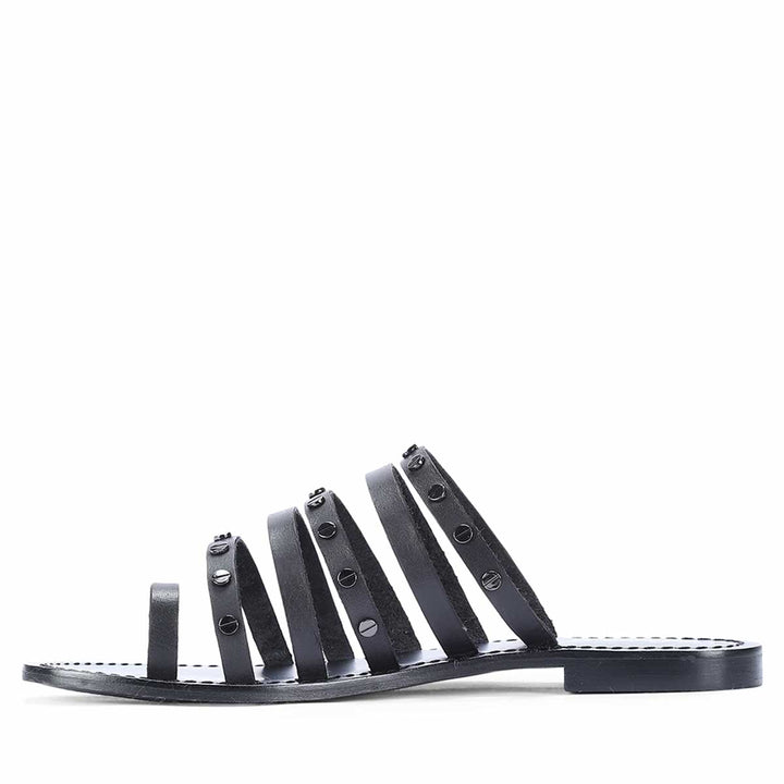 Saint Suri Metal Studded Multi-Strap Leather Flats Sandals