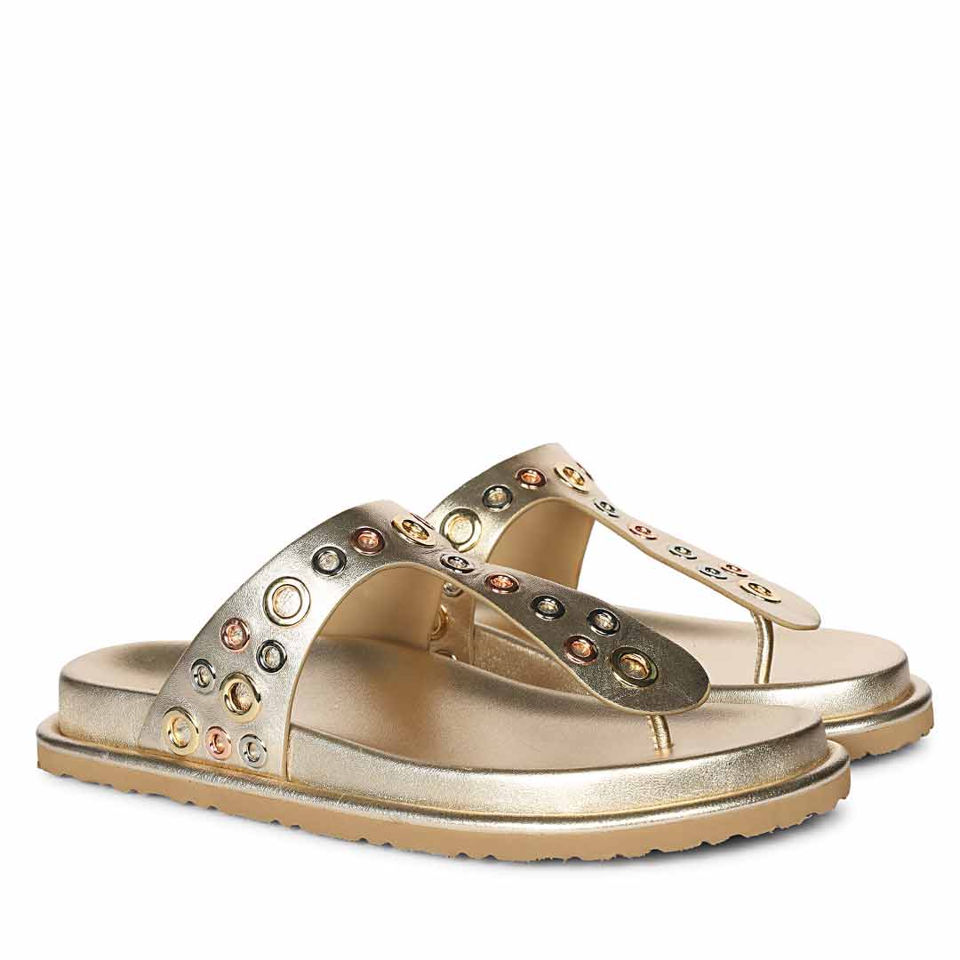 Saint Raelyn Eyelet Gold Leather Footbed Sandals