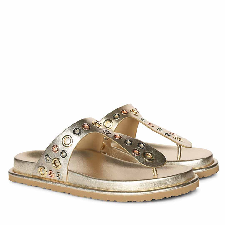 Saint Raelyn Eyelet Gold Leather Footbed Sandals