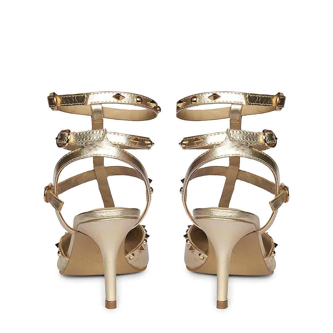 Saint Brittany Studded Cage Gold Leather Pumps