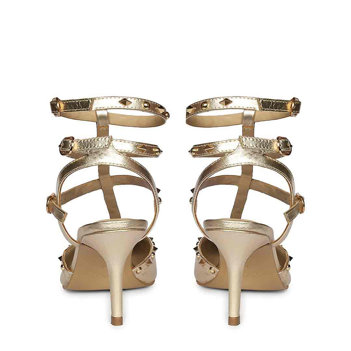 Saint Brittany Studded Cage Gold Leather Pumps