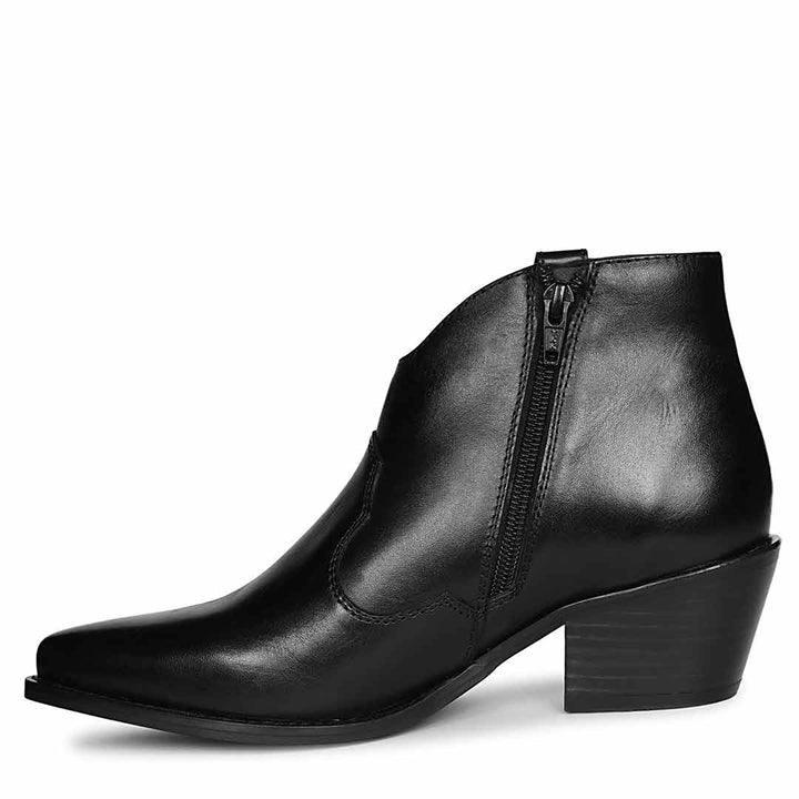 Saint Davina Black Leather Western Ankle Boots