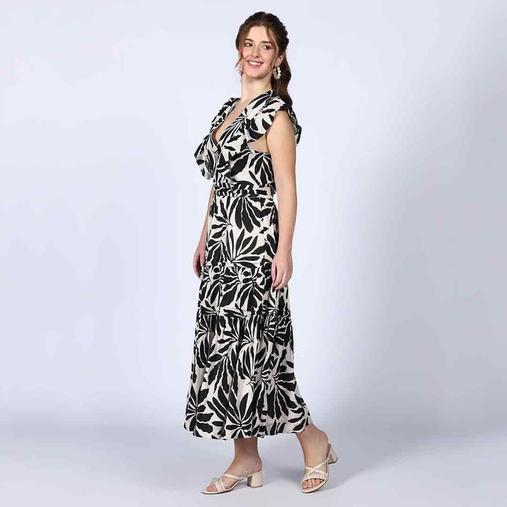 Saint Odette Ivory Printed Lurex Maxi Dress