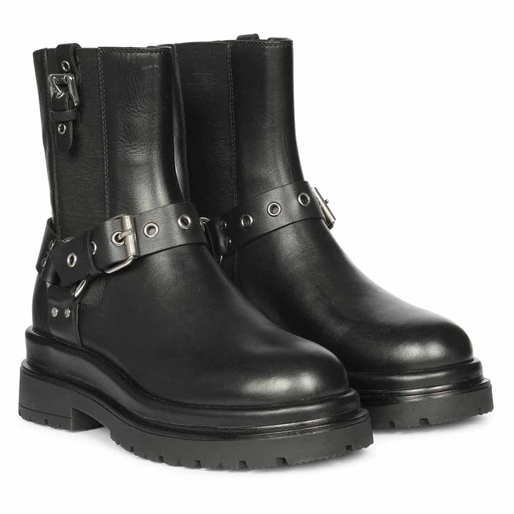 Saint Allison Black Leather High Ankle Boots