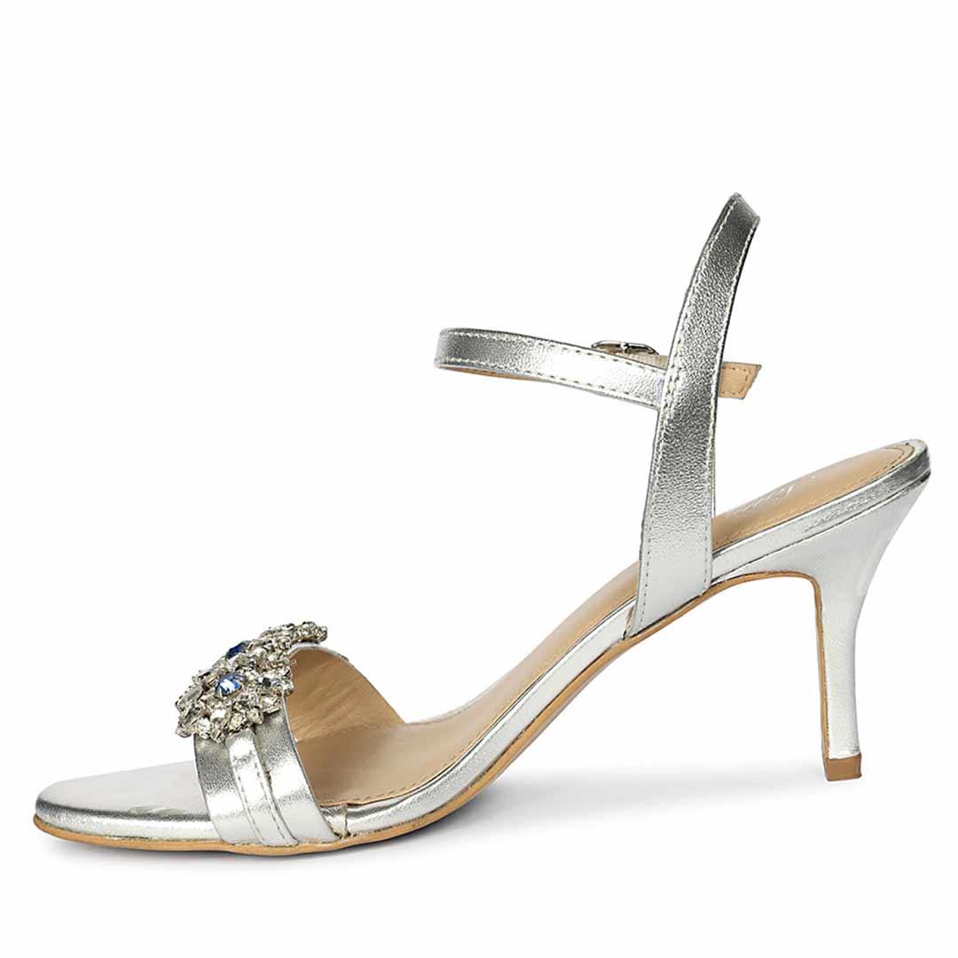 Saint Brittany Crystal Stone Silver Leather Stilettos