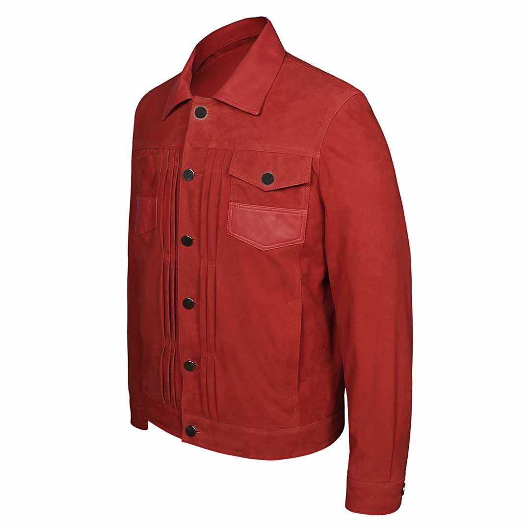 Saint Nico Red Leather Men's Jacket With Collars