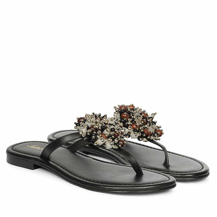 Saint Briony Jeweled Black Leather Flats