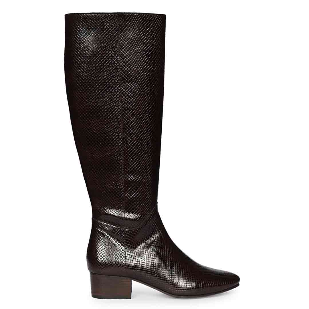 Saint Ivyanna Brown Snake-Embossed Knee High Boots