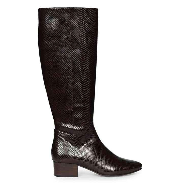 Saint Ivyanna Brown Snake-Embossed Knee High Boots