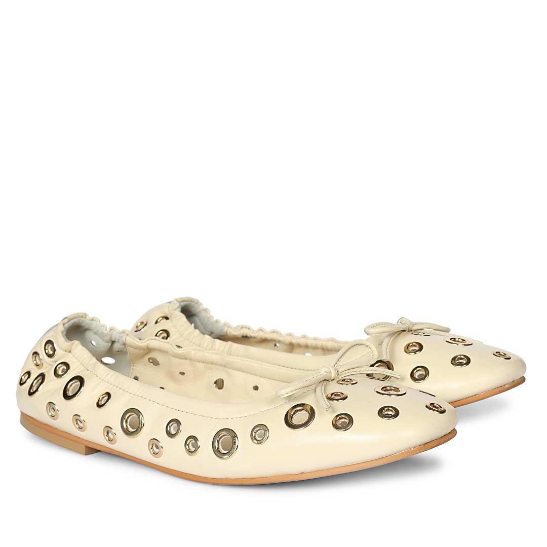 Saint Rovella Off White Eyelet Ballet Flats