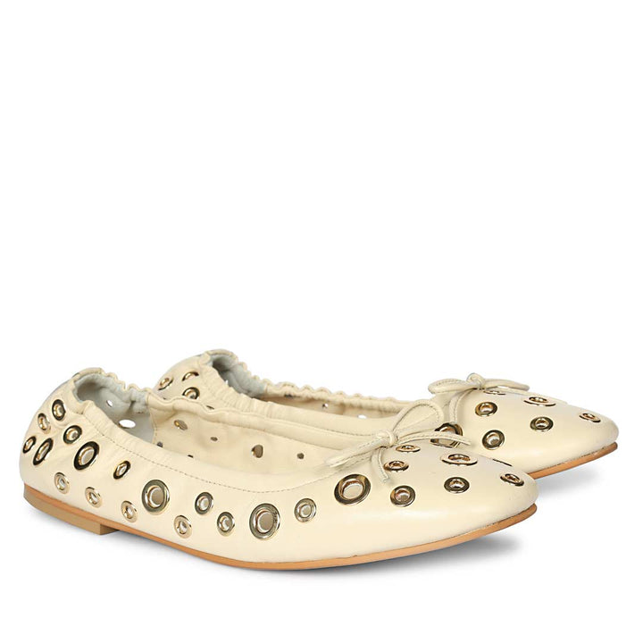 Saint Rovella Off White Eyelet Ballet Flats