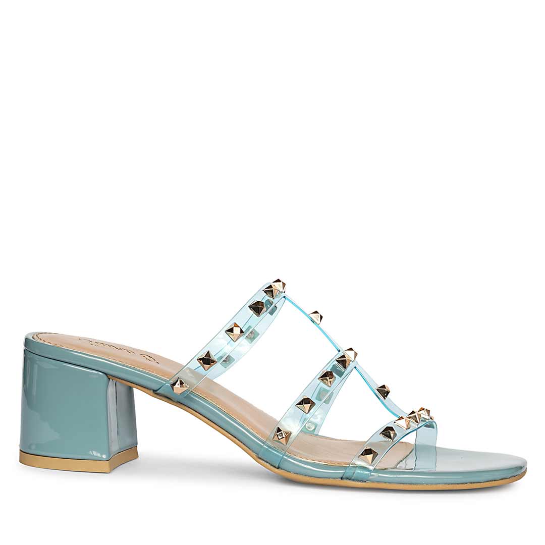 Saint Mavis Gold Studs Blue Block Heels