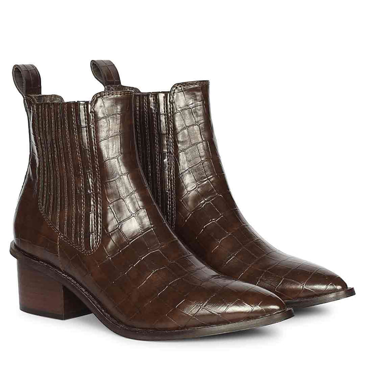 Saint Winifred Snake Embossed Brown Leather Ankle boots