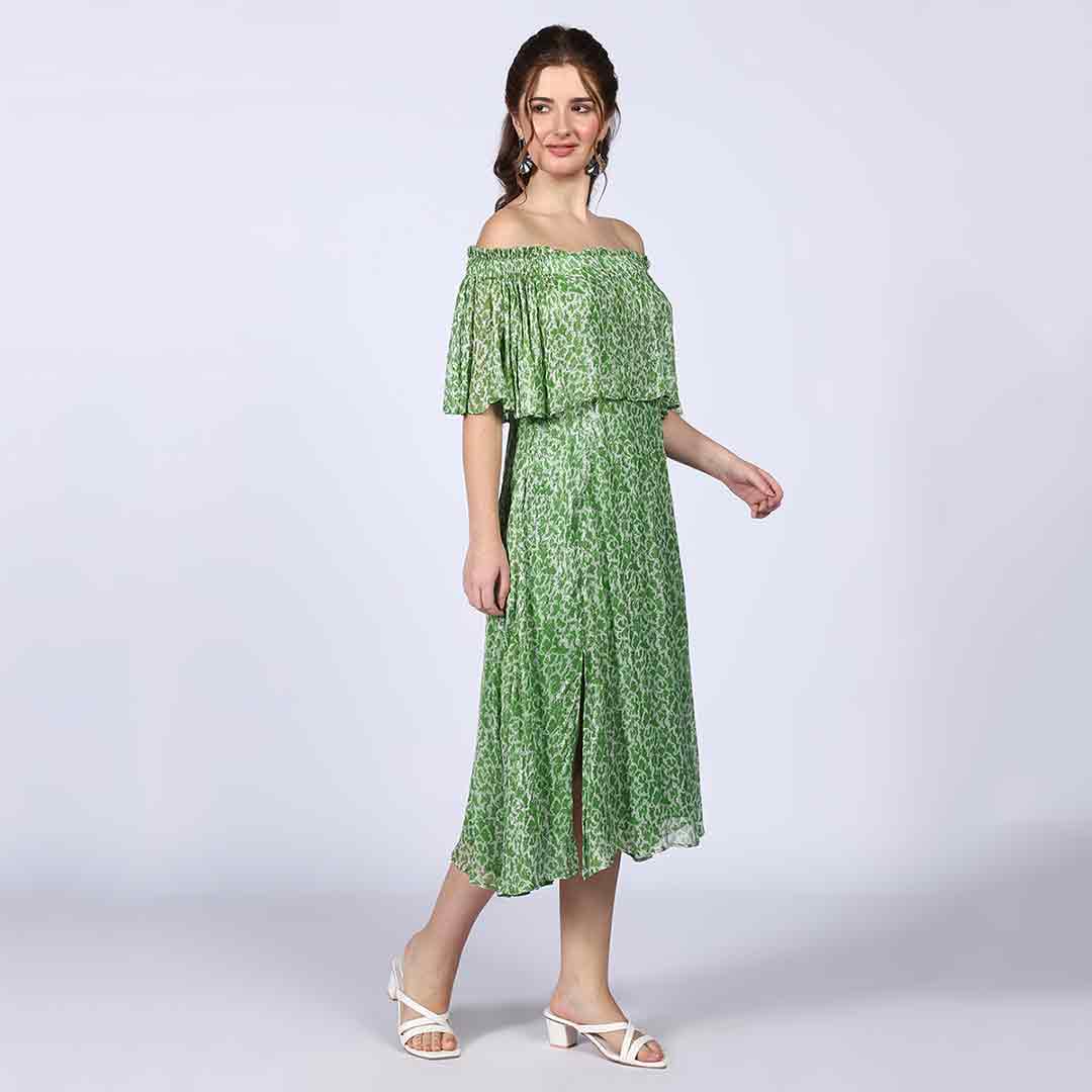 Saint Willow Green off- Shoulder Midi Dress