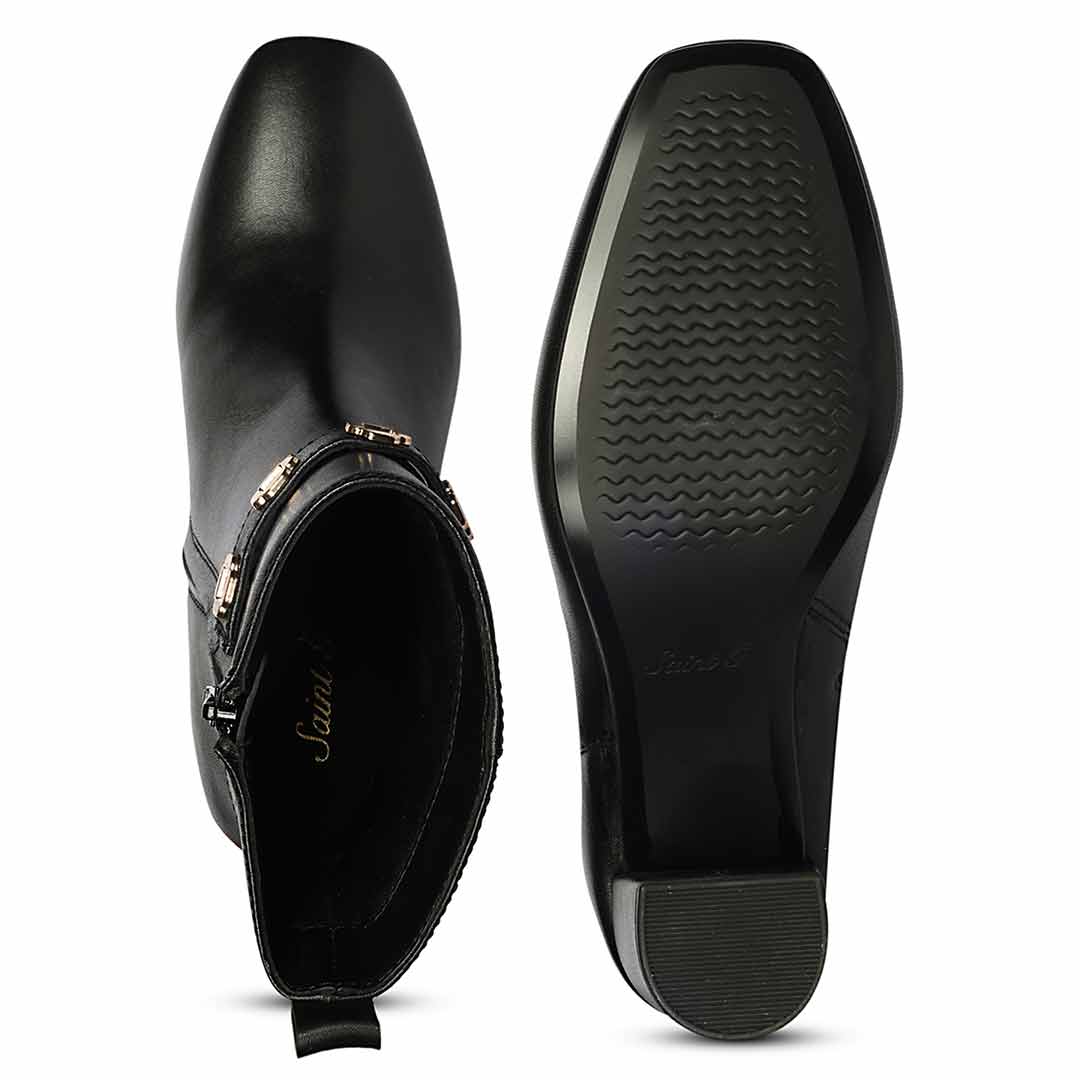 Saint Raya Metal Eyelets Black Leather High Ankle Boots
