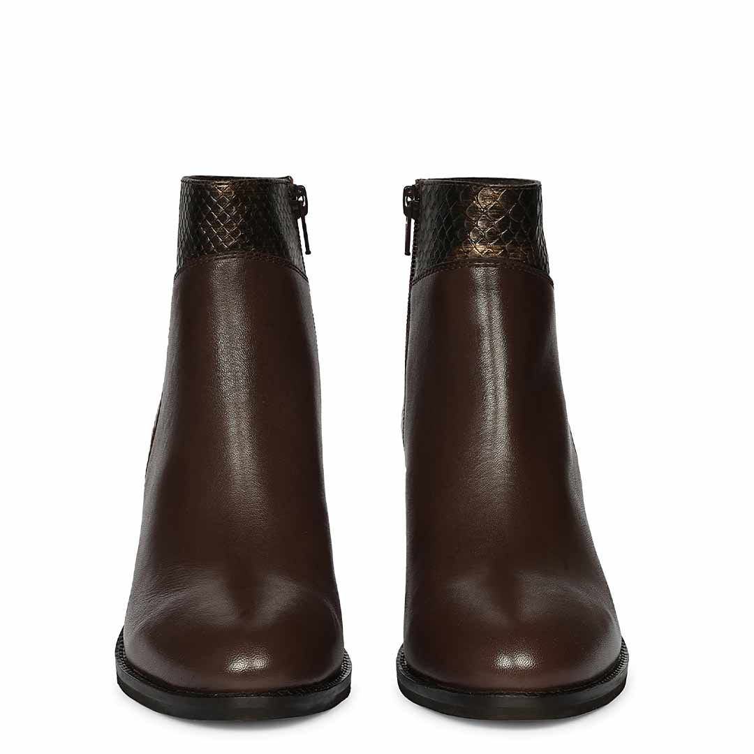 Saint Kendra Brown Leather Gold Croc-Embossed Ankle Boots