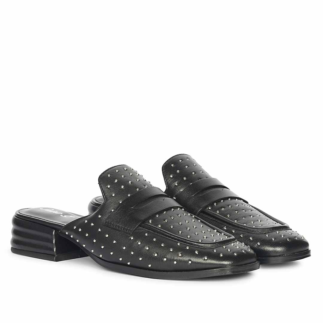 Saint Savannah Studded Black Leather Moccasins