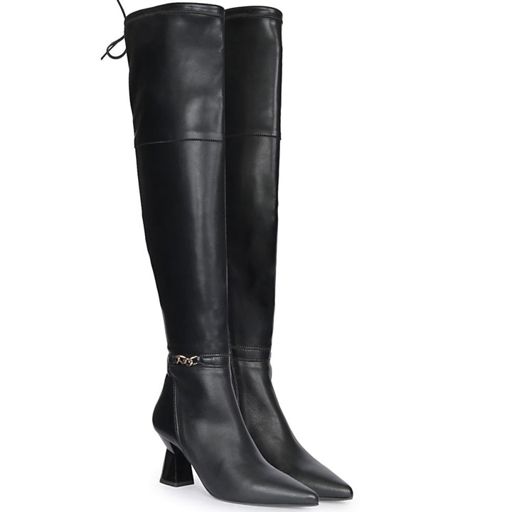 Saint Feline Chain Black Vegan Leather Over-the-Knee Boots