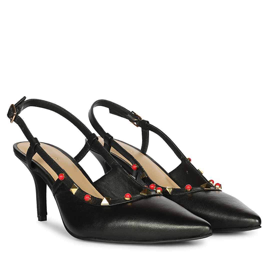 Saint Petra Studded Black Leather Pumps