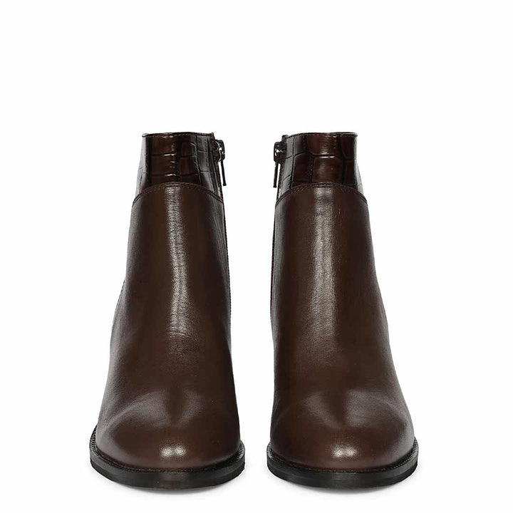 Saint Kendra Brown Croc-Embossed Leather Ankle Boots