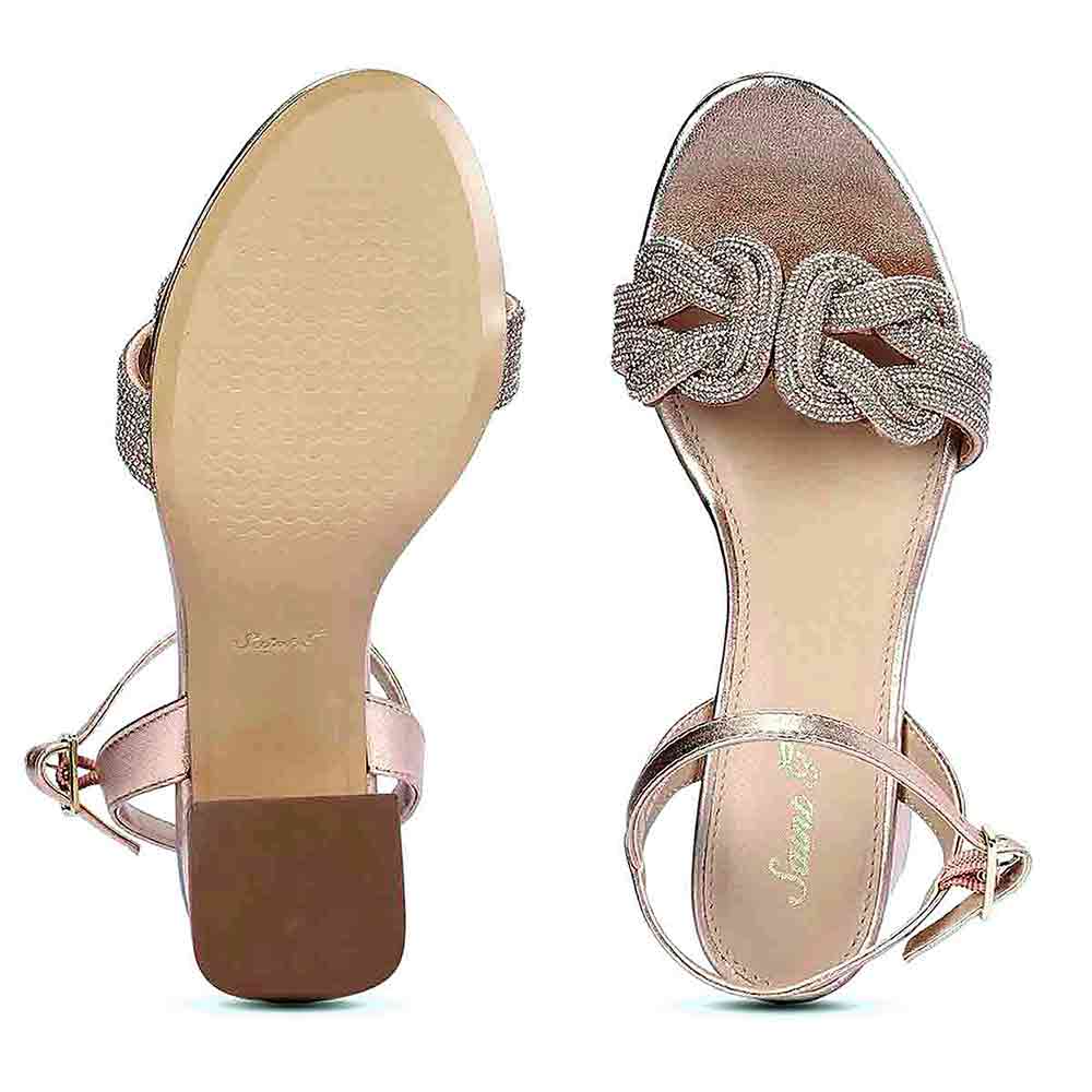 Saint Celeste Knot Embellished Rose Gold Metallic Leather Heels