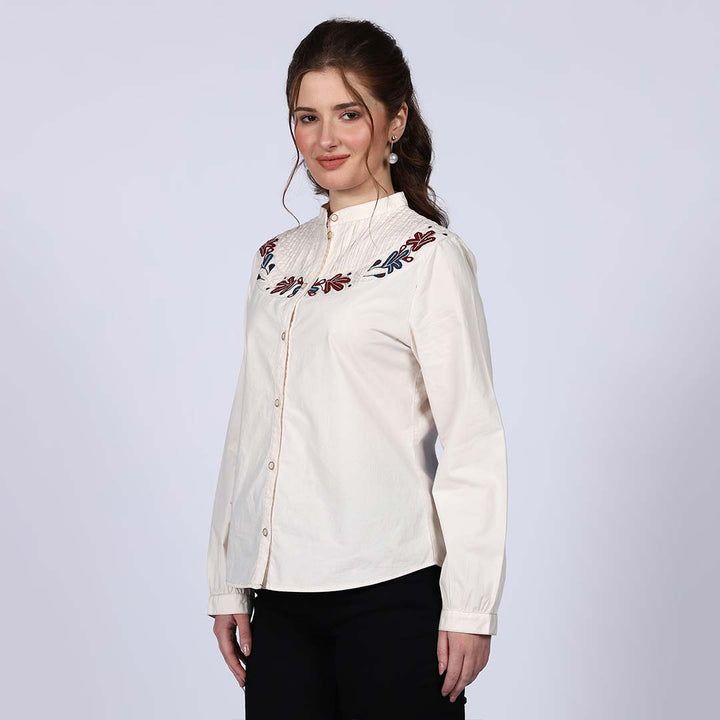 Saint Avery Off-White Cotton Poplin Stripe Top
