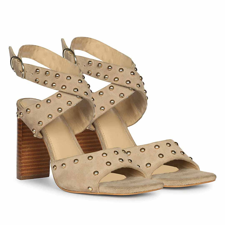 Saint Maren Studded Taupe Suede Leather Heels