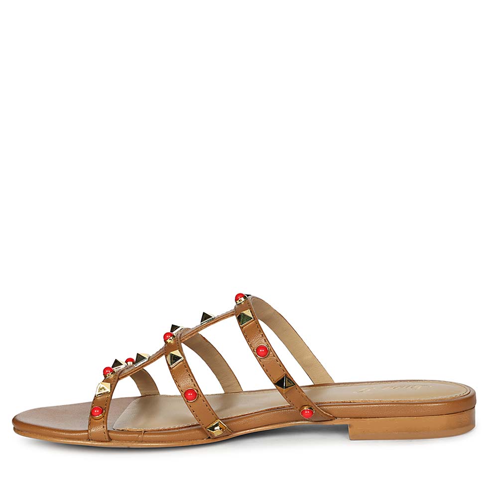 Saint Valene Studded Tan Leather Flats