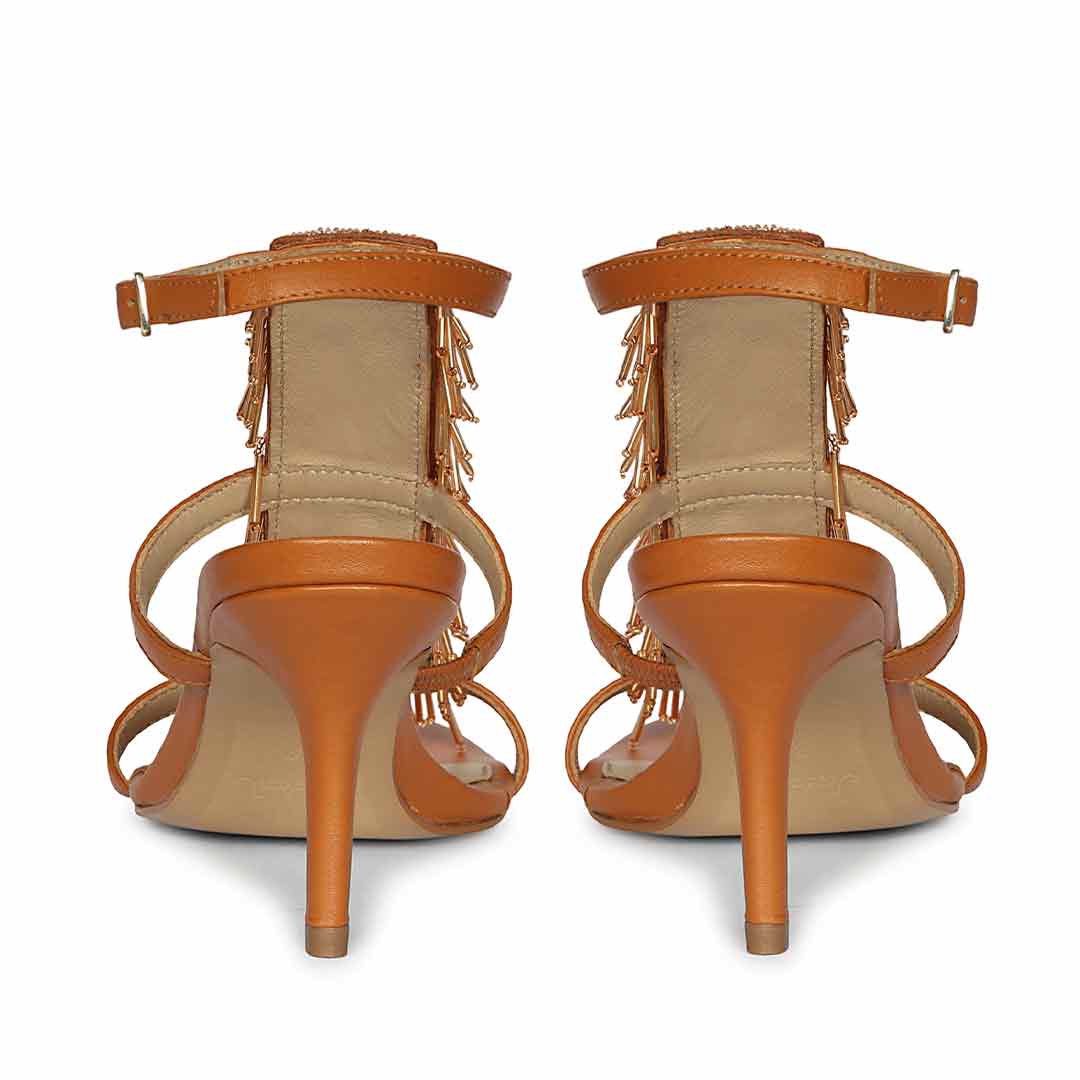 Saint Faye Tan Leather Fringe Stilettos