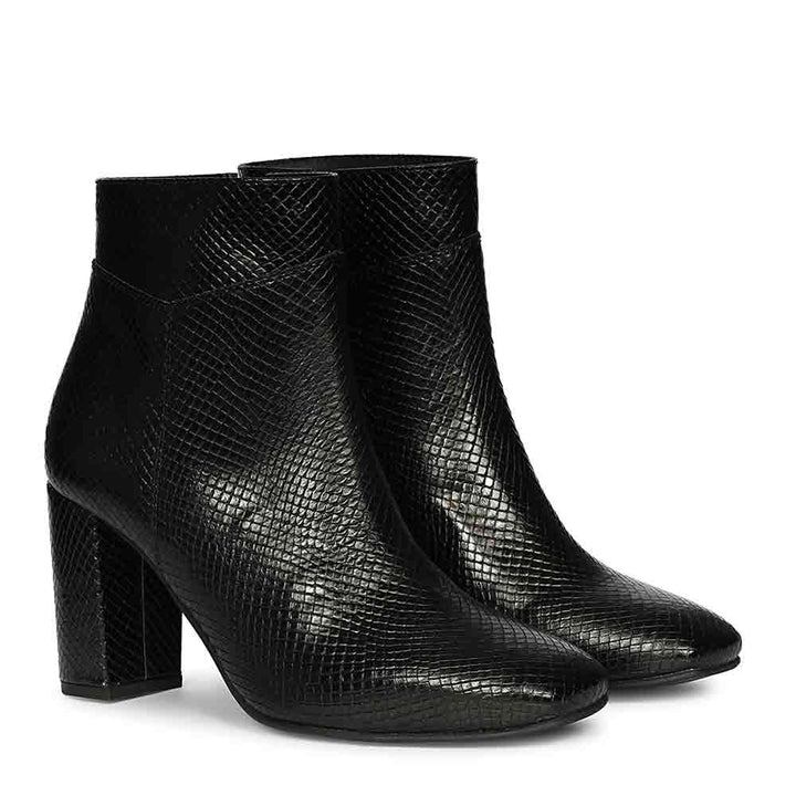 Saint Amara Black Snake Embossed Leather Ankle Boots