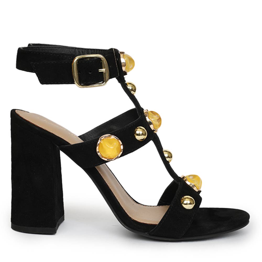 Saint Hope Studded Black Suede Block Heels
