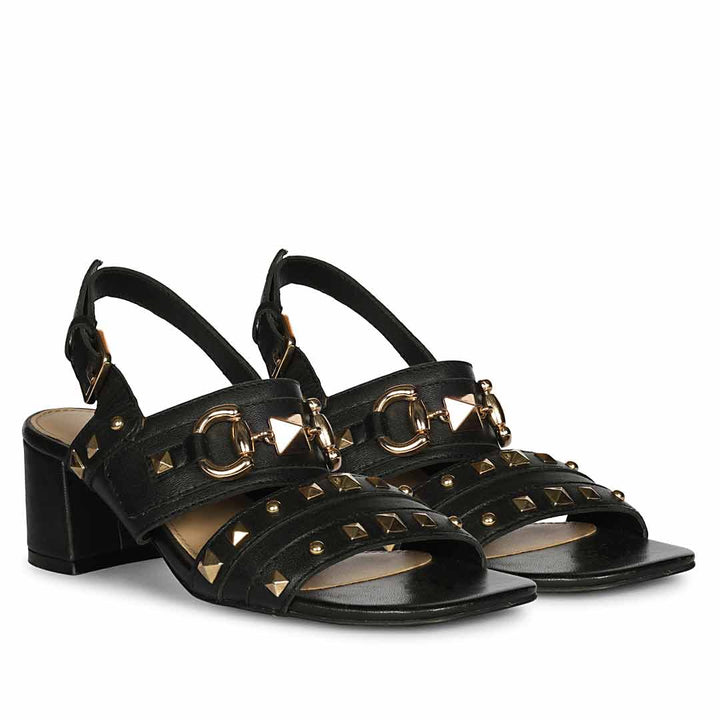 Saint Mabel Embellished Black Leather Heels