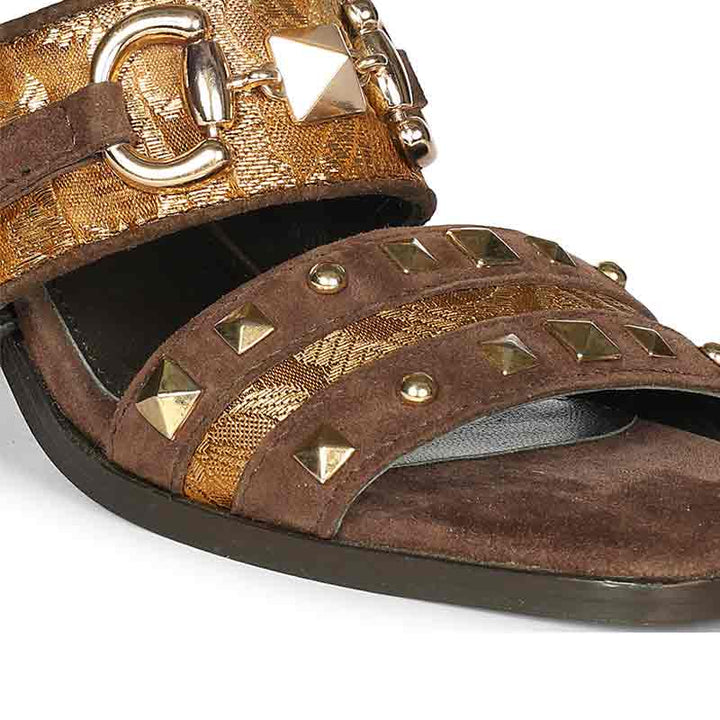 Saint Edie Embellished Metallic Brown Leather Block Heel