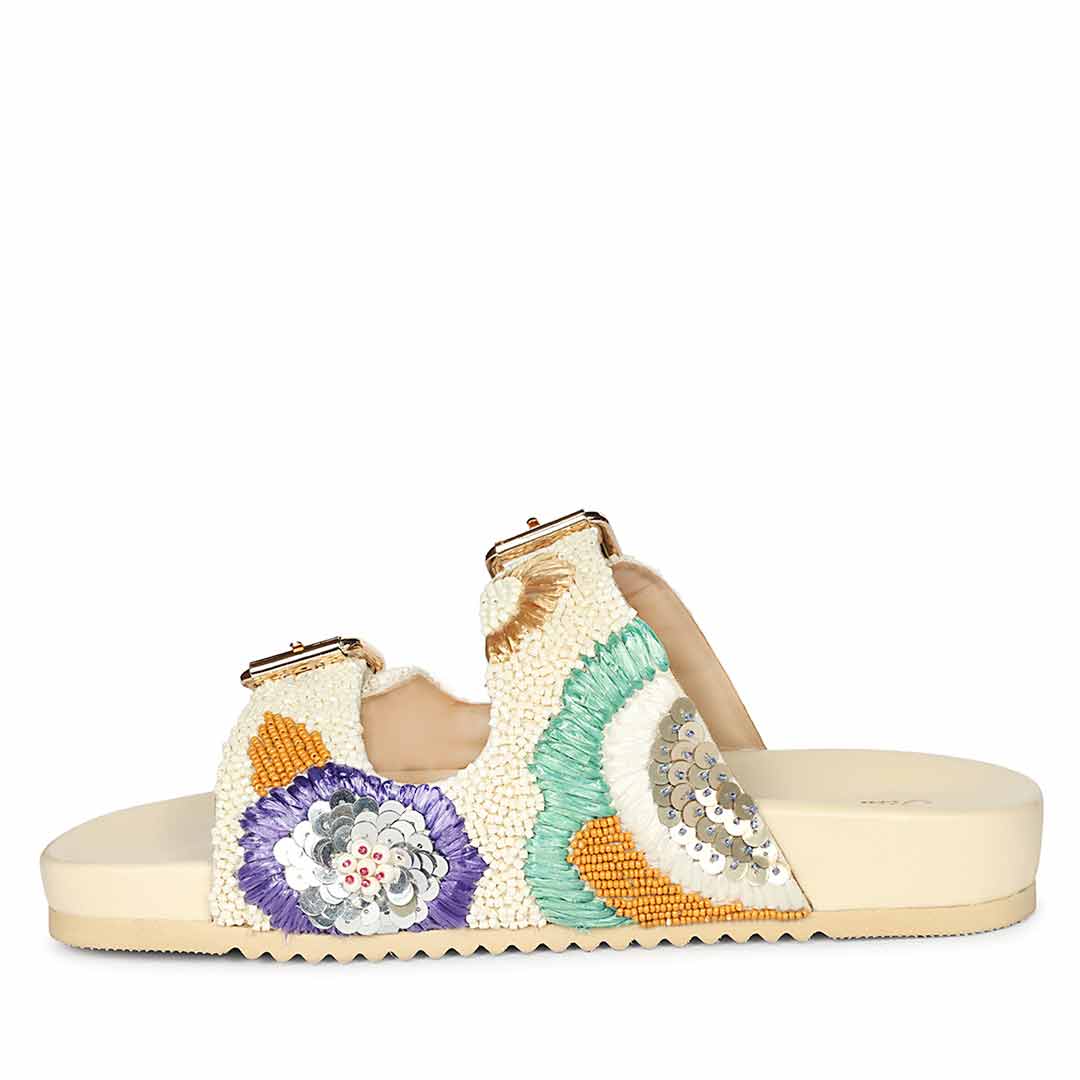 Saint Clio Hand Embroidered Leather Footbed Sandals