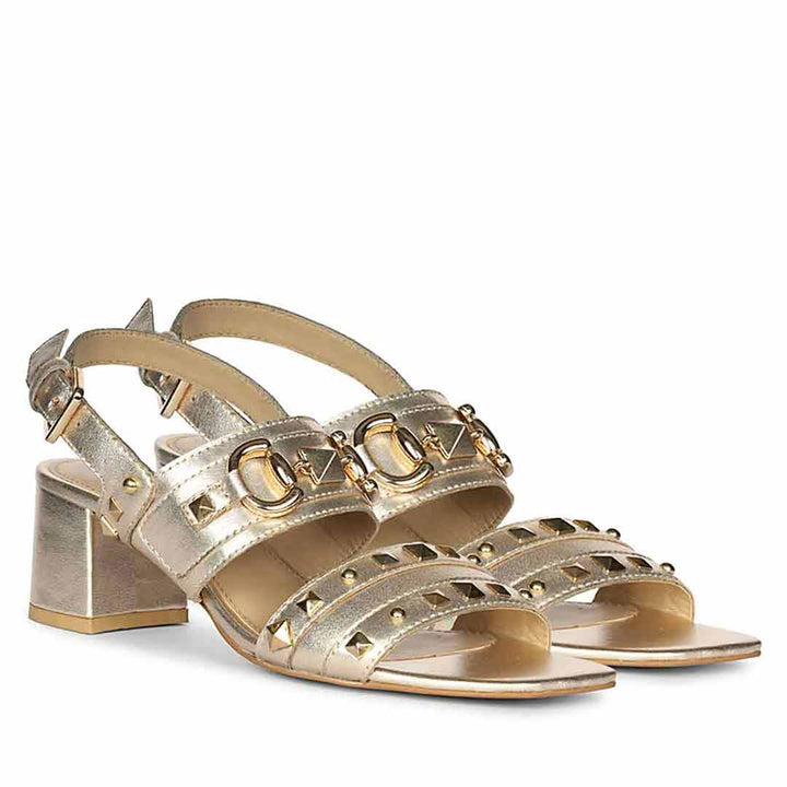 Saint Mabel Embellished Metallic Gold Leather Heels