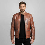 Saint Ellis Burgundy Leather Men's Cafe Racer Jackets