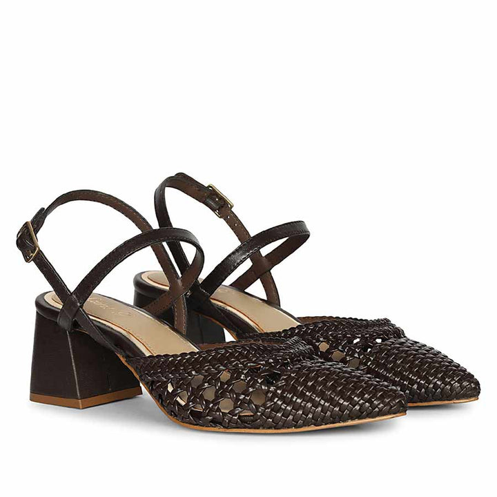 Saint Cianna Brown Metallic Woven Leather Block Heels