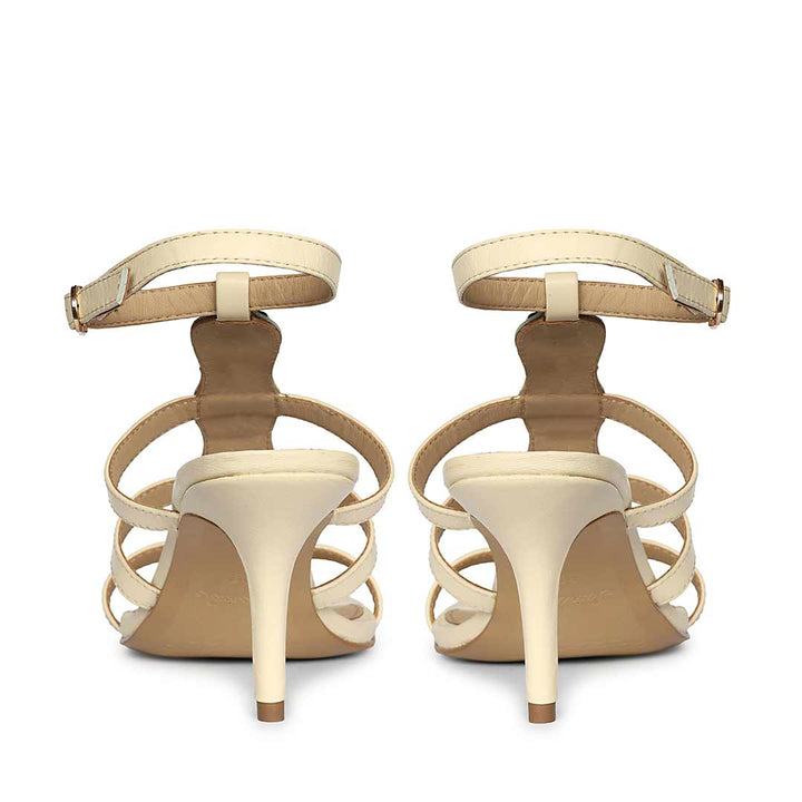 Saint Xiomara Gem T-Strap Off White Leather Stilettos
